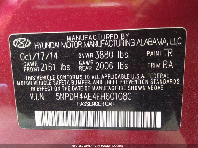 Hyundai ELANTRA SE 2015 5NPDH4AE4FH601080 Image 10