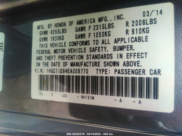 Honda Accord Coupe Ex-l 2014 1HGCT1B84EA009770 Image 9