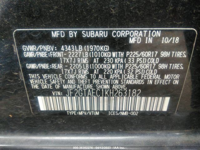 JF2GTAEC1KH263182 Subaru Crosstrek Premium