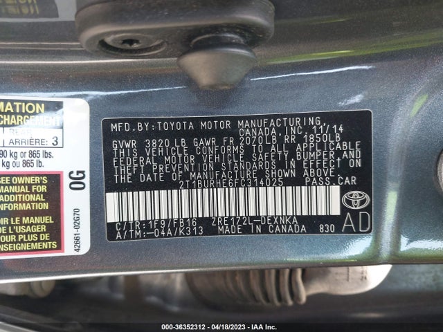 Toyota Corolla L/le/s/s Plus/le Plus 2015 2T1BURHE6FC314025 Image 10