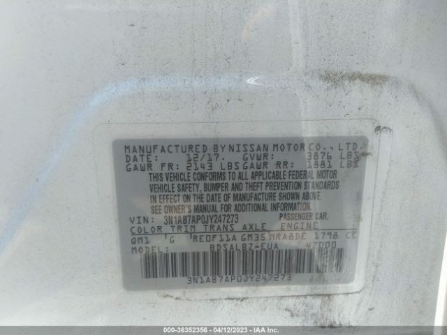 3N1AB7AP0JY247273 Nissan SENTRA S