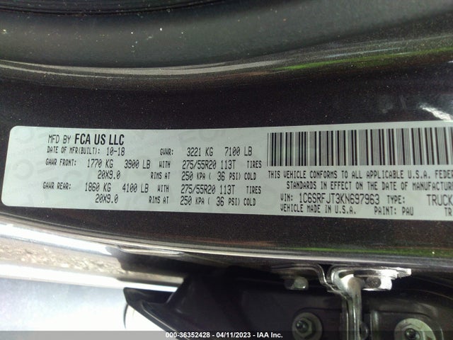 1C6SRFJT3KN697963 RAM 1500 Laramie
