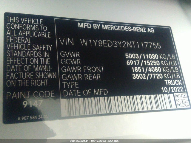 2022 Mercedes-Benz Sprinter, VIN: W1Y8ED3Y2NT117755