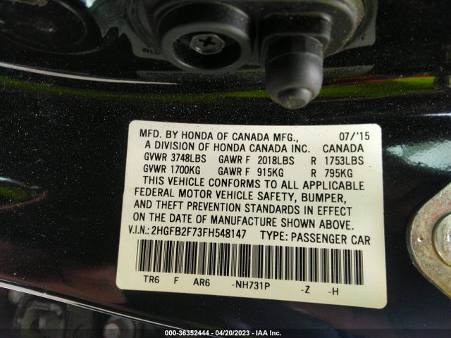 Honda Civic Sedan Se 2015 2HGFB2F73FH548147 Image 9