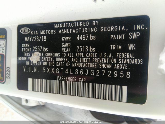 5XXGT4L36JG272958 KIA Optima Lx