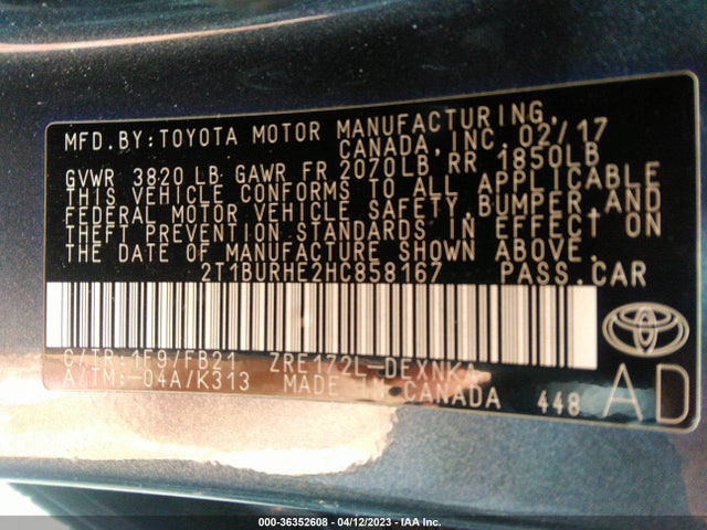 Toyota Corolla L/le/xle/se 2017 2T1BURHE2HC858167 Image 9