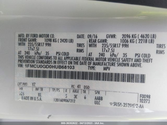 1FMCU0GD0HUB68103 Ford ESCAPE SE