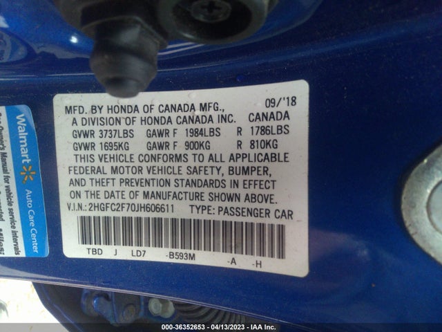 Honda Civic Sedan Ex 2018 2HGFC2F70JH606611 Image 10