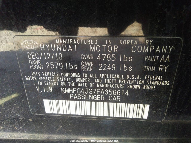 Hyundai AZERA 2014 KMHFG4JG7EA356614 Image 9