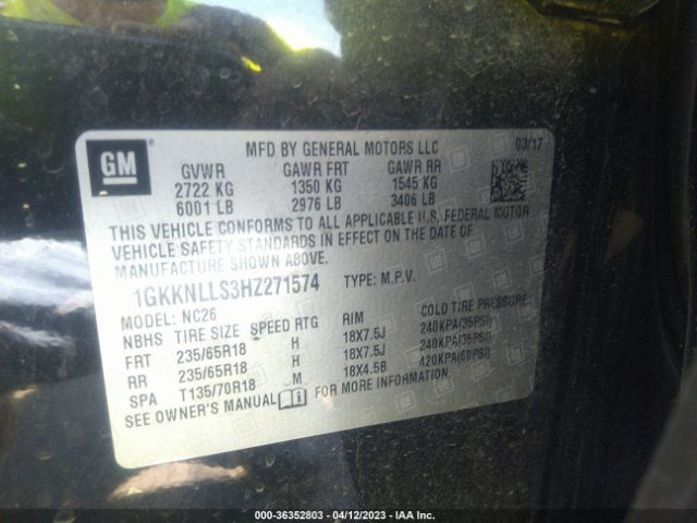 1GKKNLLS3HZ271574 GMC ACADIA SLE