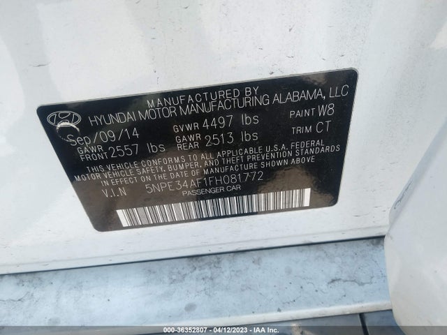 Hyundai Sonata 2.4l Limited 2015 5NPE34AF1FH081772 Image 9