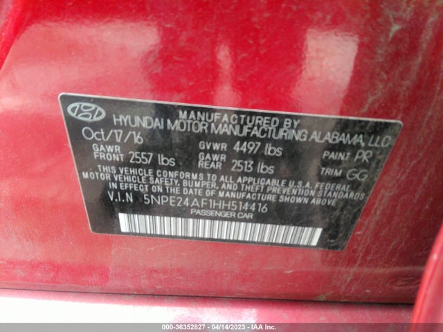 Hyundai Sonata 2.4l 2017 5NPE24AF1HH514416 Image 9