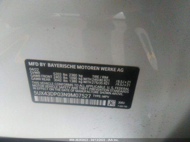 5UX43DP03N9M07527 BMW X3 Sdrive30i