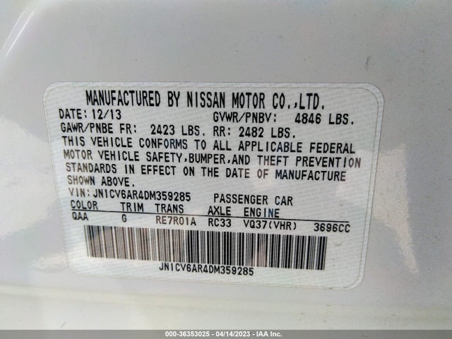 2013 INFINITI G37 SEDAN X VIN: JN1CV6AR4DM359285