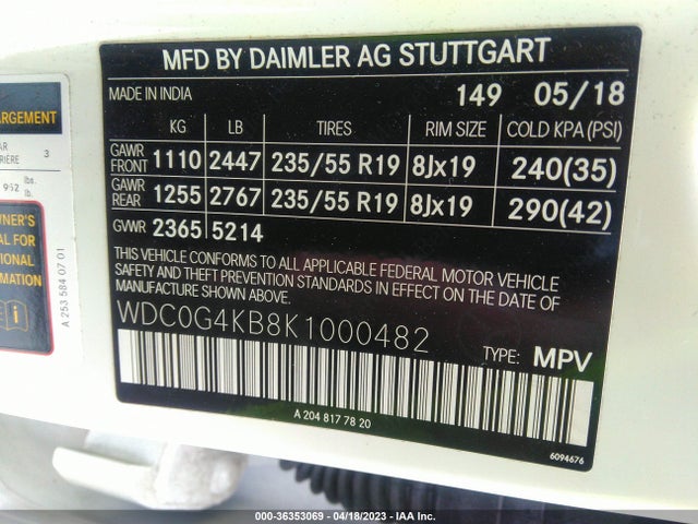 2019 MERCEDES-BENZ GLC GLC 300 VIN: WDC0G4KB8K1000482