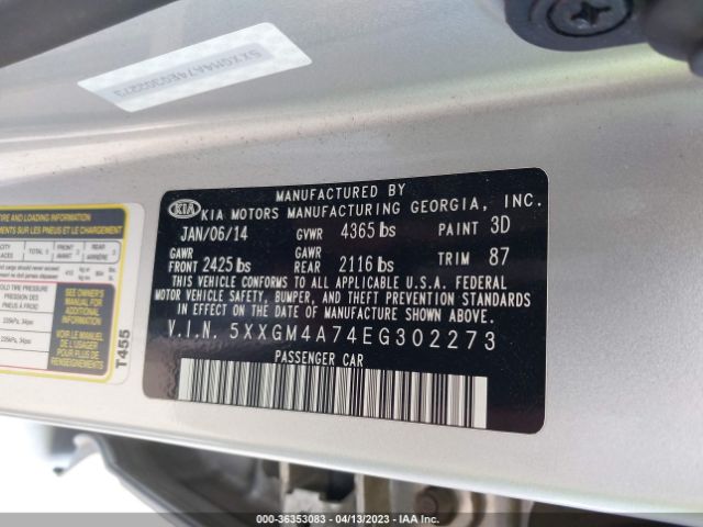 5XXGM4A74EG302273 KIA Optima Lx