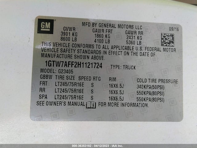 GMC SAVANA CARGO VAN 2017 1GTW7AFF2H1121724 Image 10