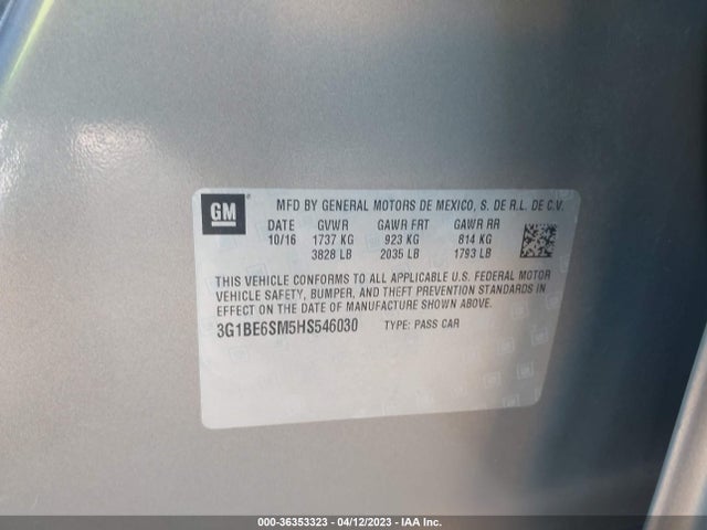 Chevrolet CRUZE LT 2017 3G1BE6SM5HS546030 Image 10