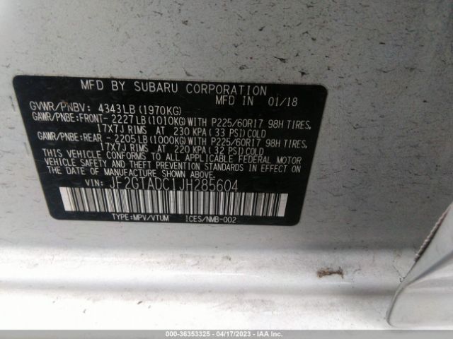JF2GTADC1JH285604 Subaru Crosstrek Premium