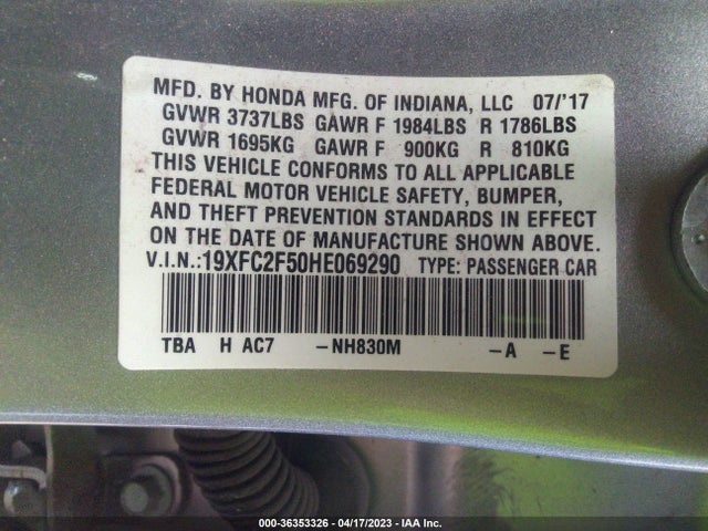 Honda Civic Sedan Lx 2017 19XFC2F50HE069290 Image 9
