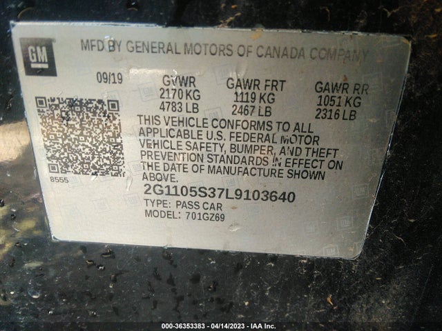 Chevrolet Impala Premier 2020 2G1105S37L9103640 Image 9