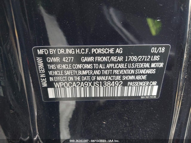 Porsche 911 CARRERA 2018 WP0CA2A9XJS138492 Image 9