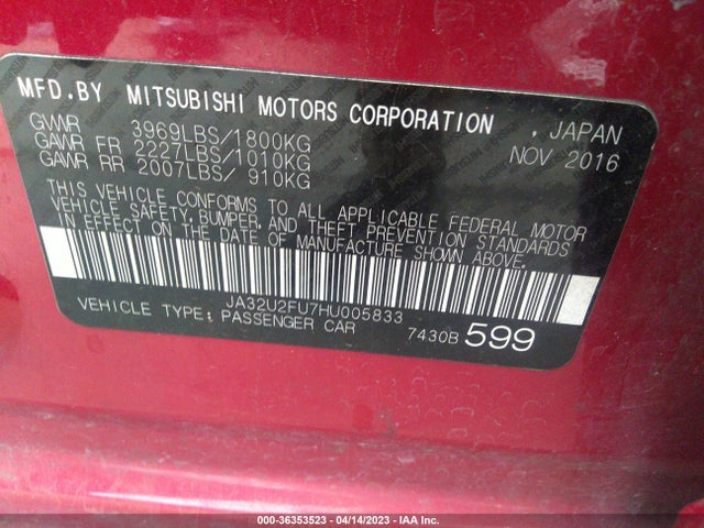 JA32U2FU7HU005833 Mitsubishi Lancer Es/le