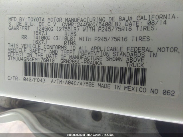 Toyota Tacoma Prerunner 2015 3TMJU4GN4FM176010 Image 11