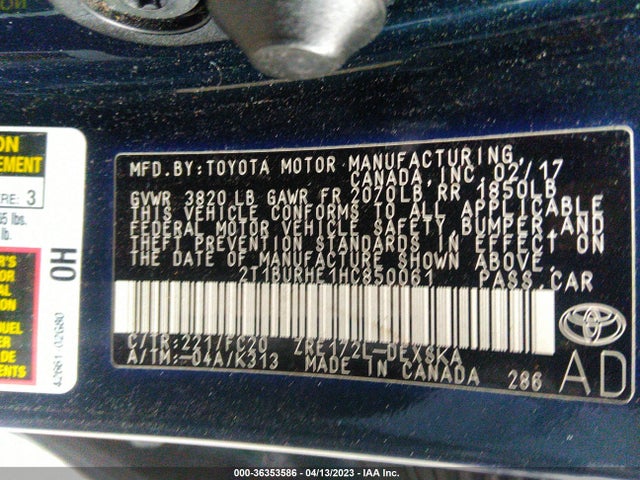 Toyota Corolla L/le/xle/se 2017 2T1BURHE1HC850061 Image 11