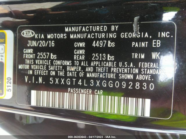 5XXGT4L3XGG092830 KIA Optima Lx