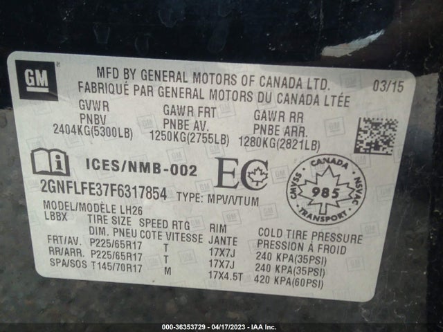Chevrolet EQUINOX LT 2015 2GNFLFE37F6317854 Image 9
