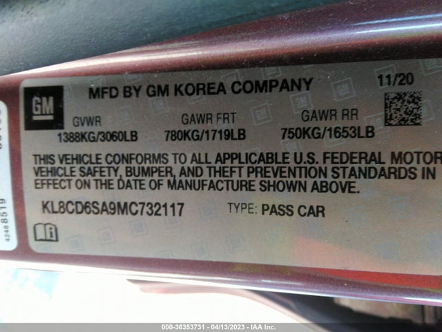 Chevrolet SPARK 1LT 2021 KL8CD6SA9MC732117 Image 9