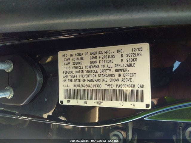 2006 ACURA TL VIN: 19UUA66286A019300