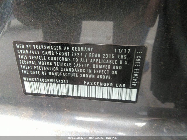 2017 Volkswagen Golf, VIN: WVWKR7AU3HW954341