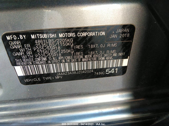 JA4AZ3A38JZ042024 Mitsubishi Outlander Es/se/sel/le