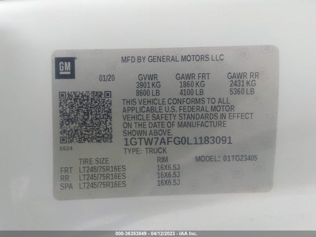GMC SAVANA CARGO VAN 2020 1GTW7AFG0L1183091 Image 9
