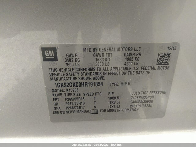 GMC Yukon Xl Slt 2017 1GKS2GKC0HR191854 Image 9