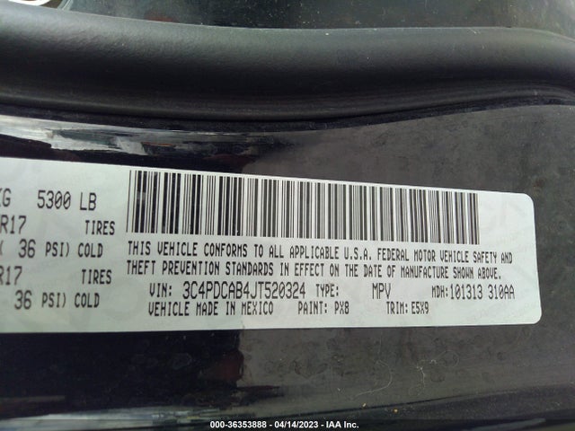 Dodge JOURNEY SE 2018 3C4PDCAB4JT520324 Image 9