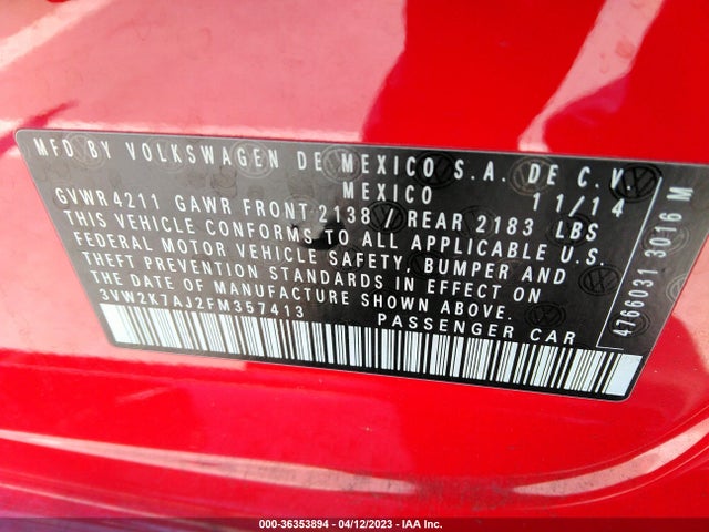 3VW2K7AJ2FM357413 Volkswagen Jetta Sedan 2.0l S