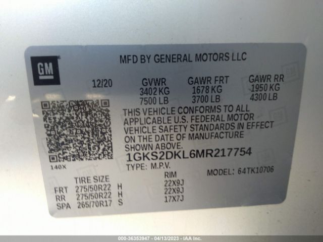 1GKS2DKL6MR217754 GMC YUKON DENALI