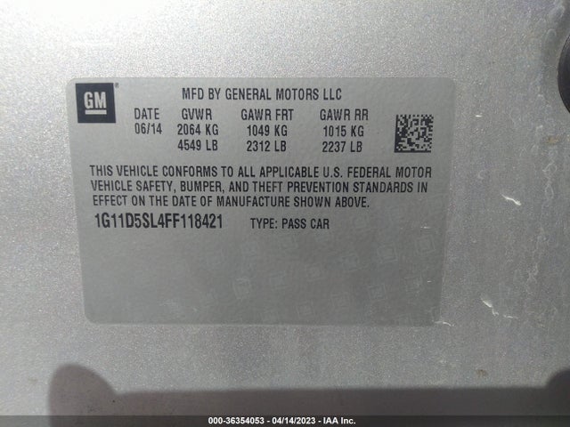 2015 CHEVROLET MALIBU LT VIN: 1G11D5SL4FF118421