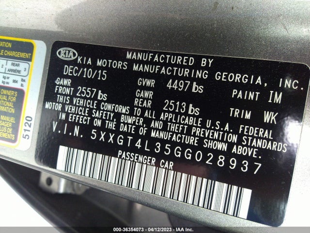 KIA Optima Lx 2016 5XXGT4L35GG028937 Image 9