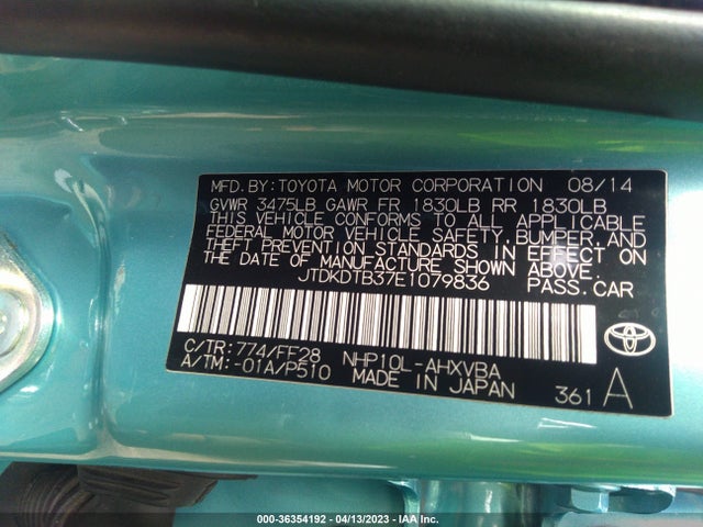 Toyota Prius C One/three/two/four 2014 JTDKDTB37E1079836 Image 9