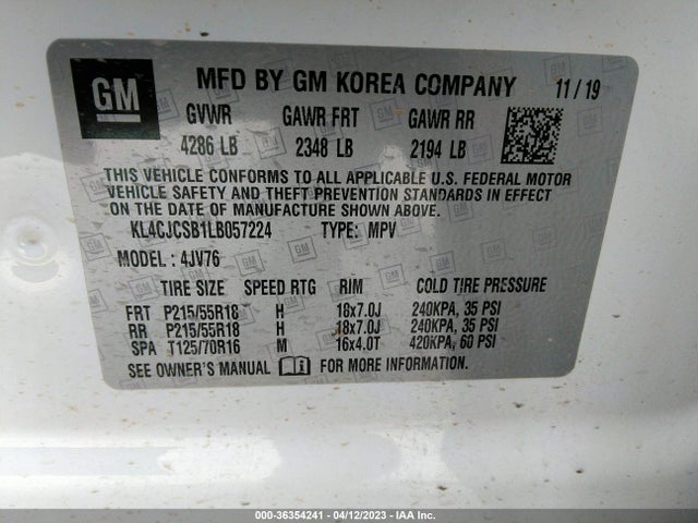 2020 BUICK ENCORE ESSENCE VIN: KL4CJCSB1LB057224