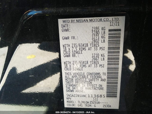 2022 Nissan Murano, VIN: 5N1AZ2BSXNC113685