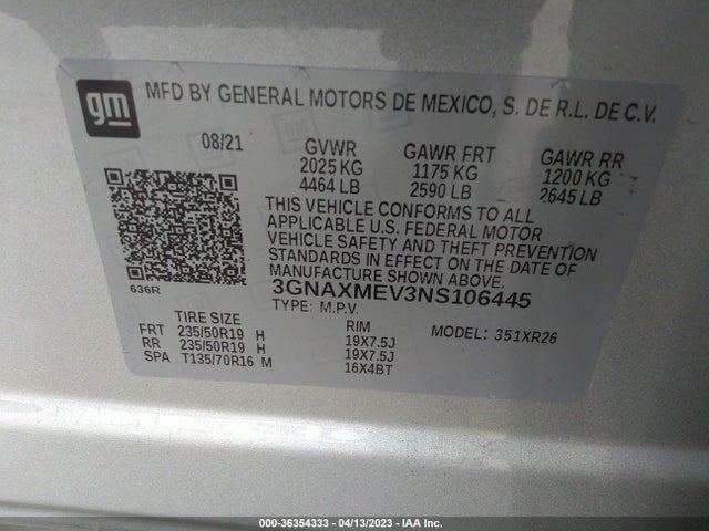 Chevrolet EQUINOX RS 2022 3GNAXMEV3NS106445 Image 9
