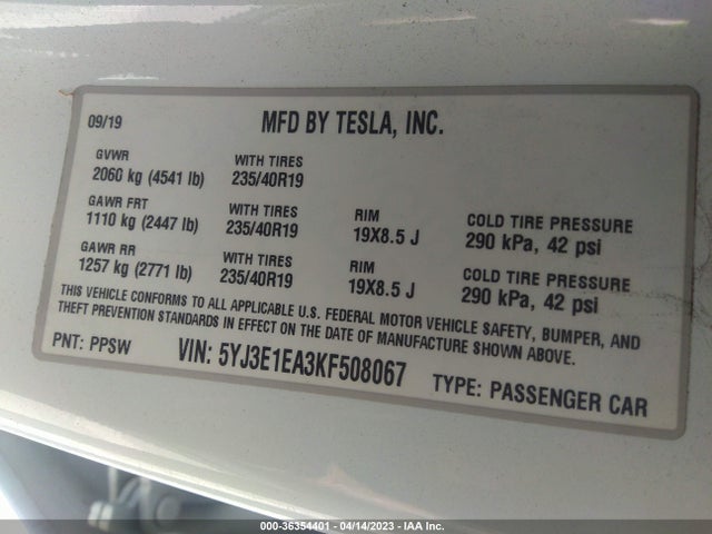 Tesla Model 3 Range 2019 5YJ3E1EA3KF508067 Image 10