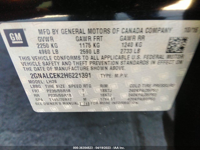 Chevrolet EQUINOX LT 2017 2GNALCEK2H6221391 Image 11
