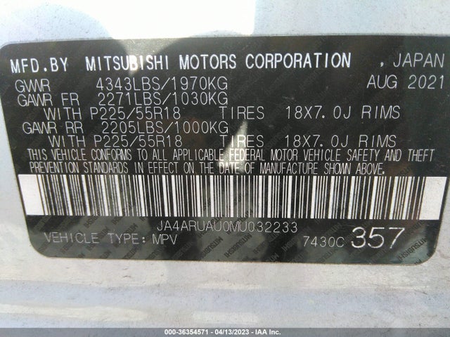 JA4ARUAU0MU032233 Mitsubishi Outlander Sport Es/se/le/be