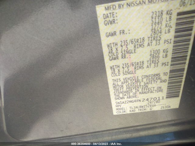 5N1AZ2MG4FN247011 Nissan MURANO SL